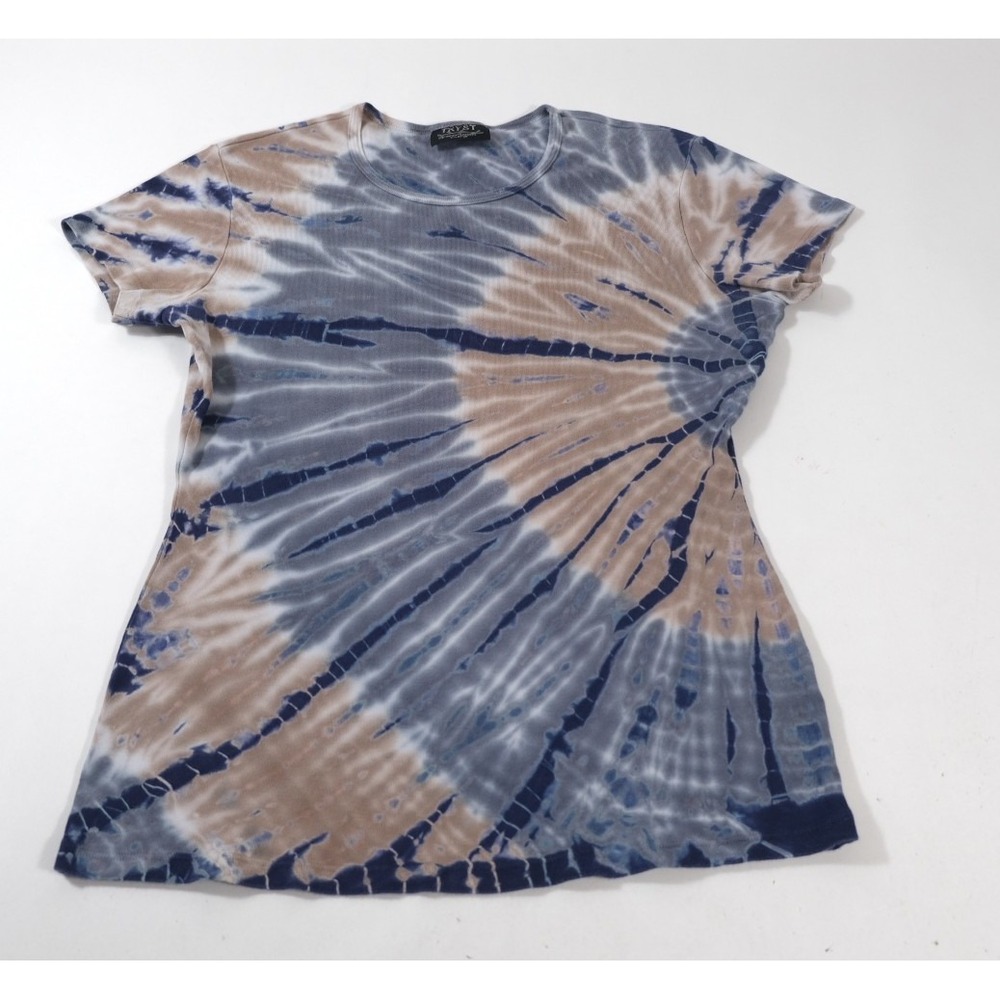 Tryst Tee Women XL Navy Khaki Boho Tie Dye Ribbed Cotton Made In USA Top
